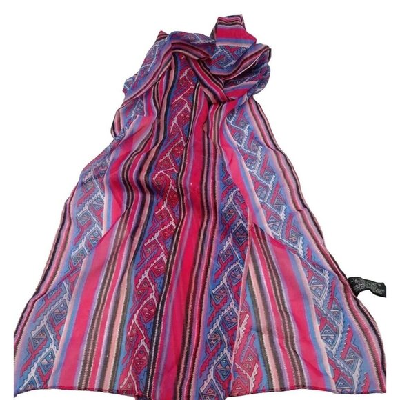 Liz Sinclair Oblong Scarf Multicolor Pink Western Made In India Rayon 10x62 - Picture 1 of 8